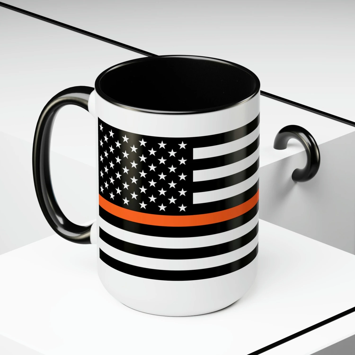 Two-Tone Thin Orange Line Flag Coffee Mugs, 15oz - Image 5