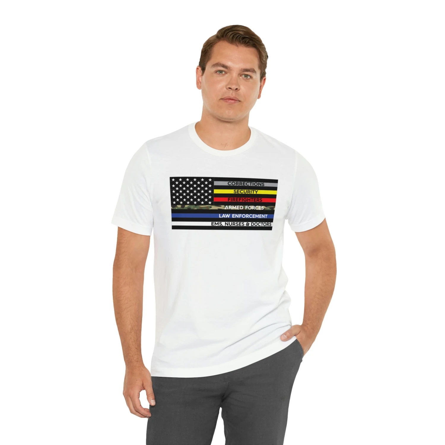 Thin Line USA Flag T Shirt: Bella + Canvas 3001 - Image 11