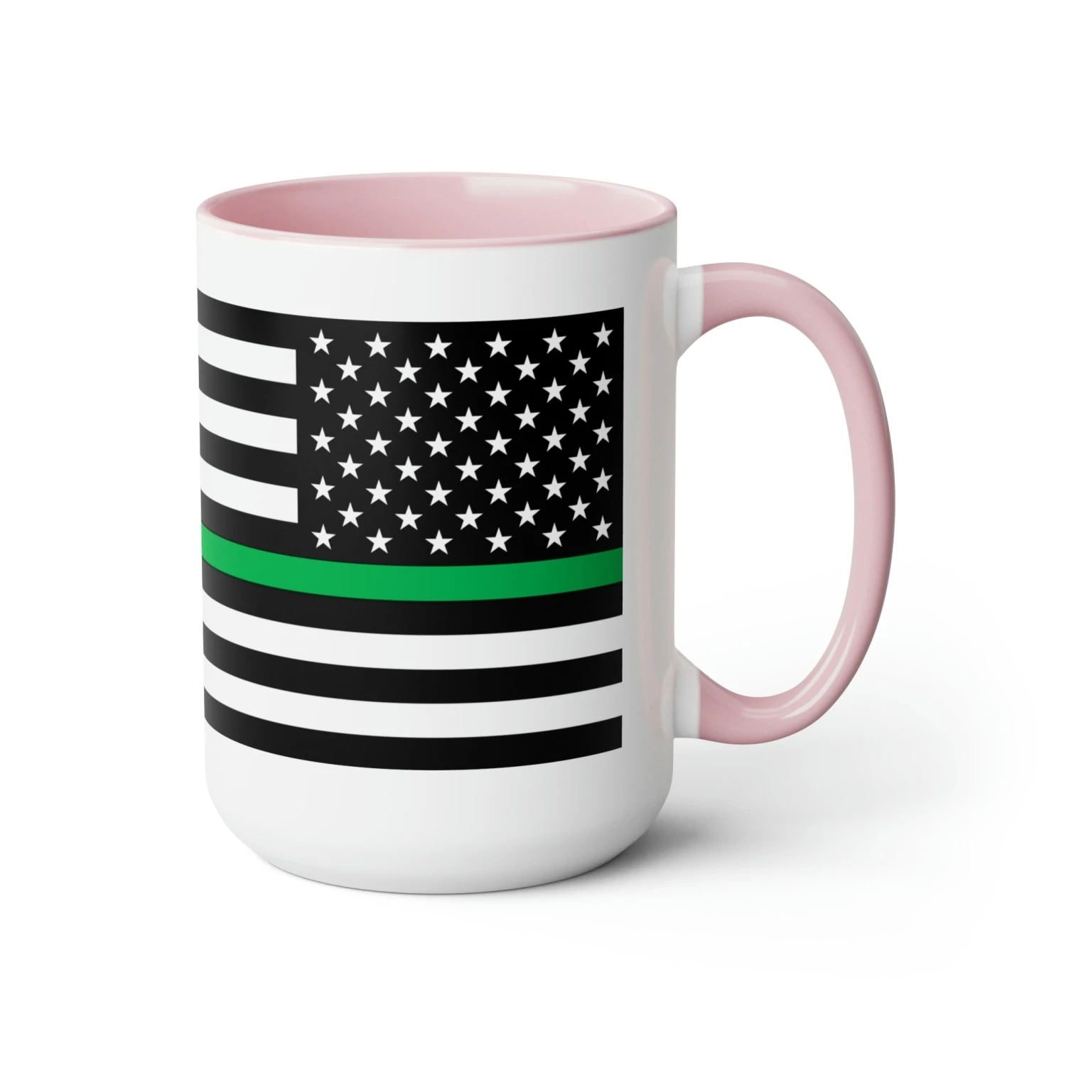 Two-Tone Thin Green Line Flag Coffee Mugs, 15oz - Image 18