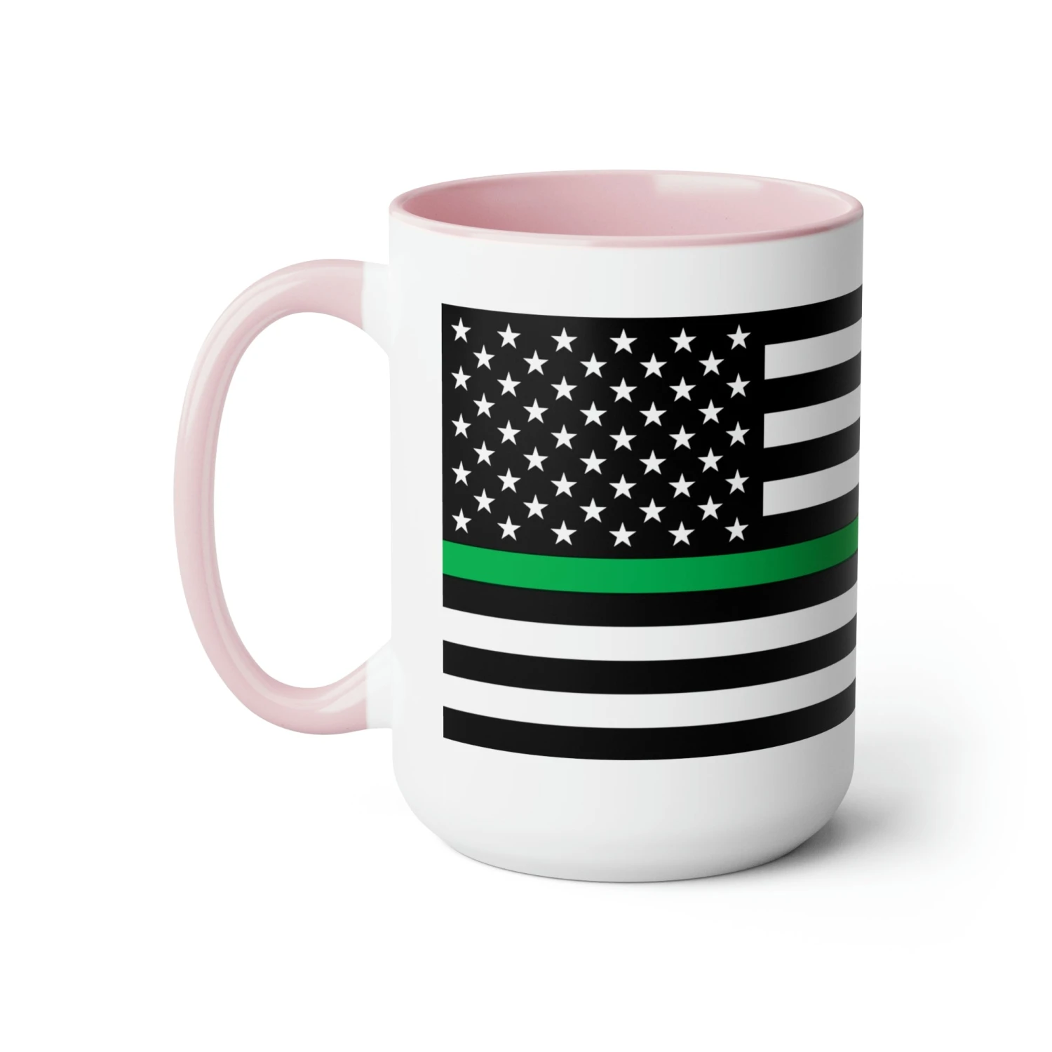 Two-Tone Thin Green Line Flag Coffee Mugs, 15oz - Image 16