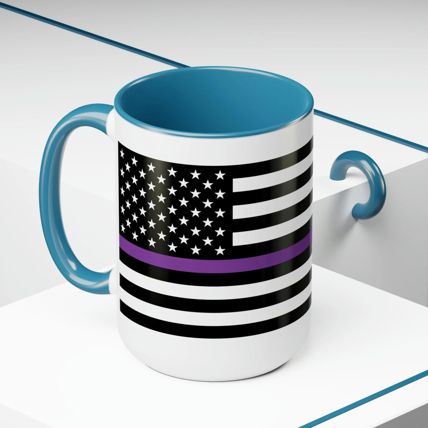 Two-Tone Thin Purple Line Flag Coffee Mugs, 15oz - Image 10