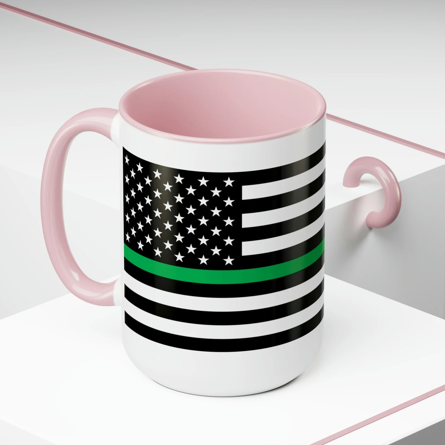 Two-Tone Thin Green Line Flag Coffee Mugs, 15oz - Image 20