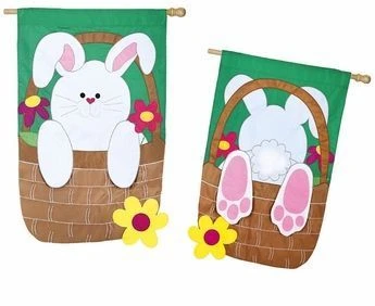 Applique Bunny Basket Coming And Going Flag