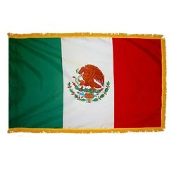 Indoor/Parade Fringed Nylon Mexico Flag - 3 Ft X 5 Ft
