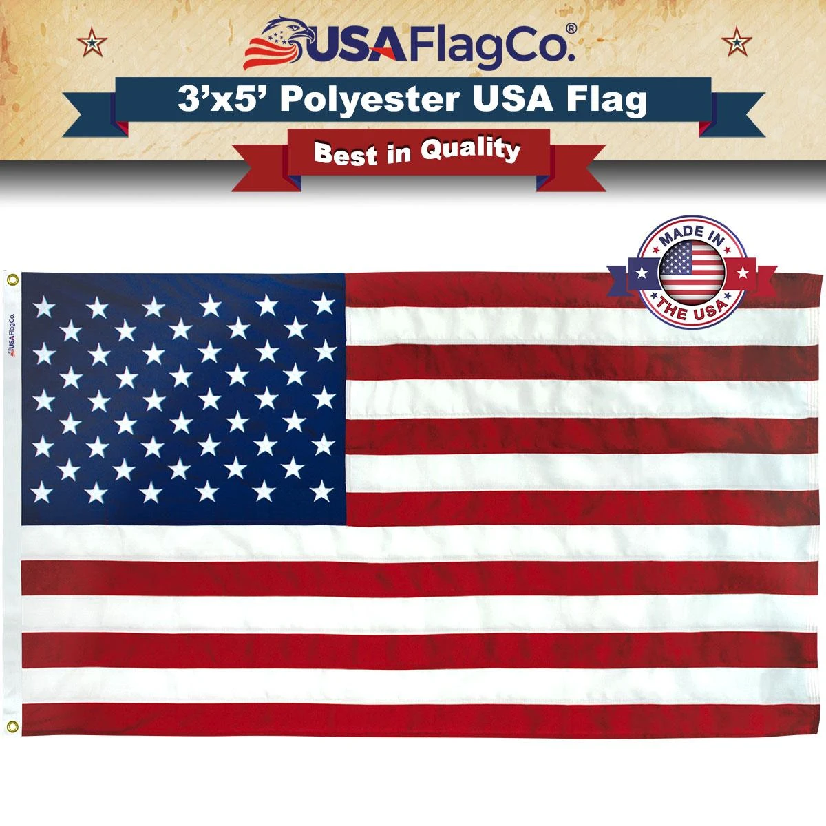 Polyester US Flag (3x5 Foot) Embroidered Stars & Sewn Stripes - Image 3