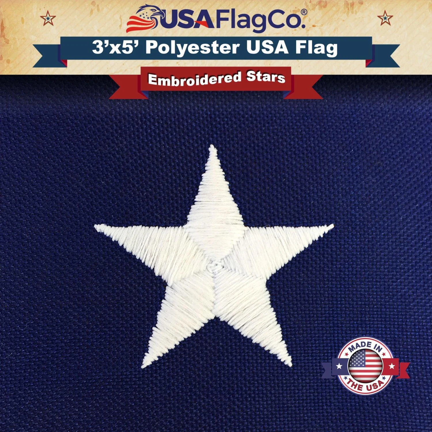 Polyester US Flag (3x5 Foot) Embroidered Stars & Sewn Stripes - Image 5