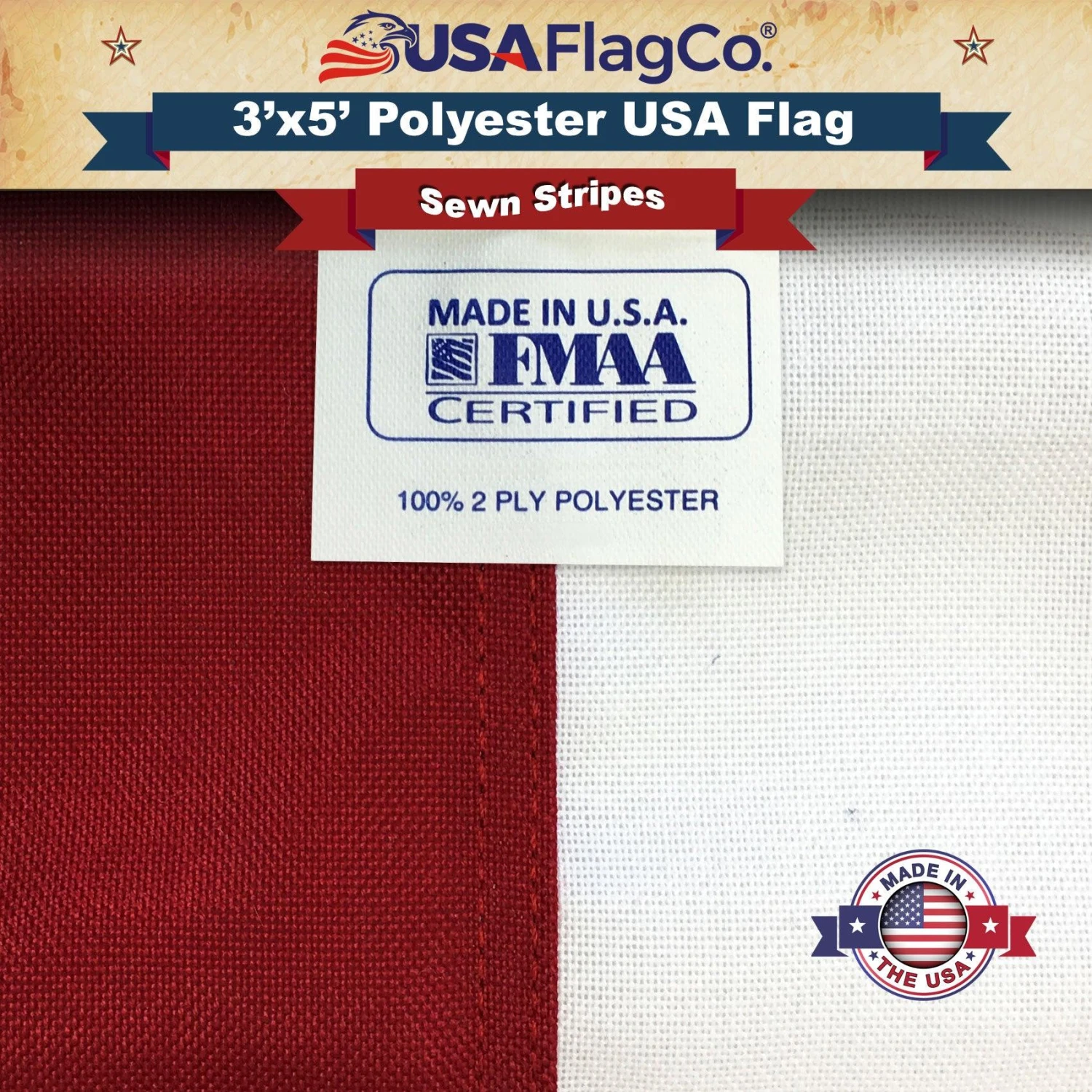 Polyester US Flag (3x5 Foot) Embroidered Stars & Sewn Stripes - Image 6