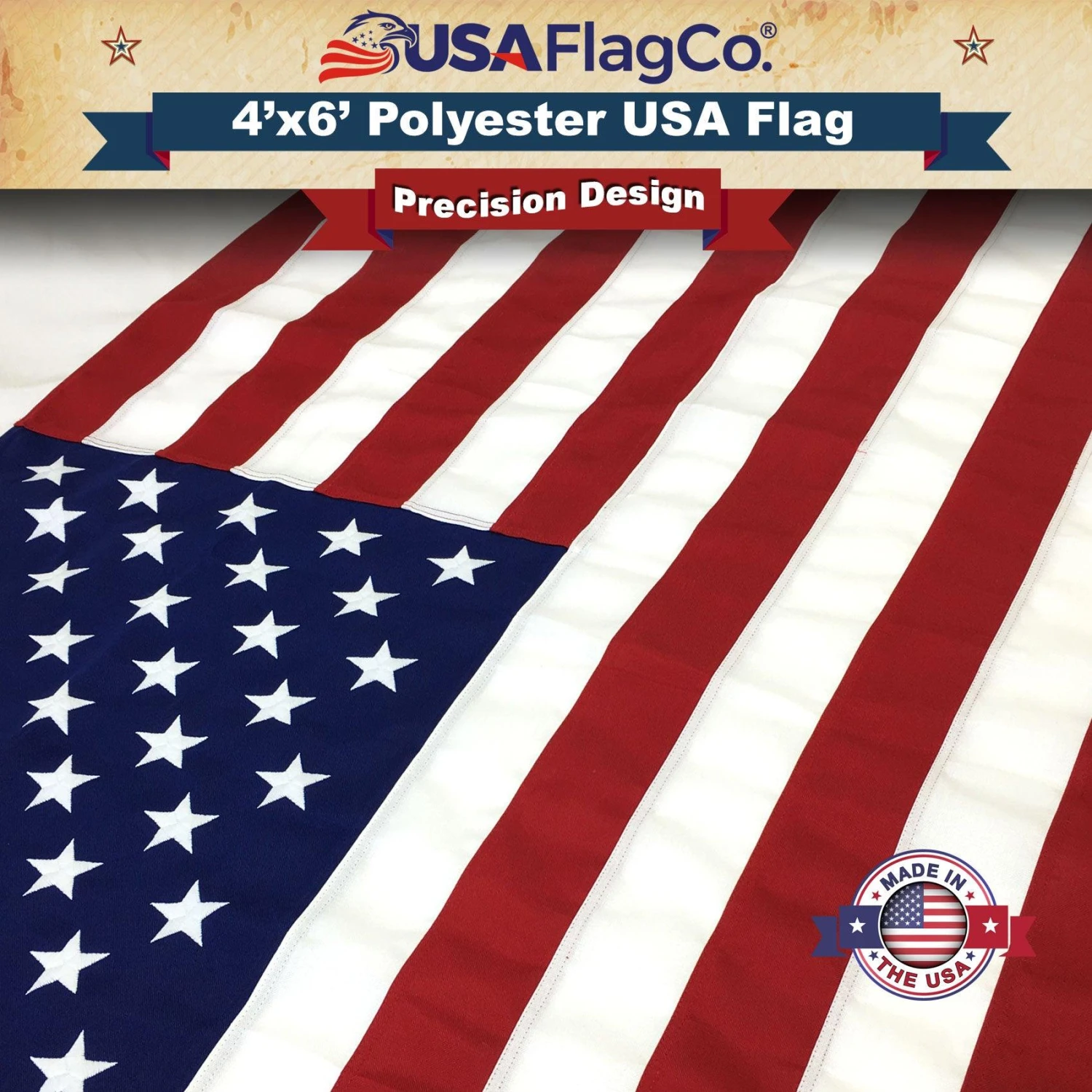 Polyester US Flag (4x6 Foot) Embroidered Stars & Sewn Stripes - Image 4