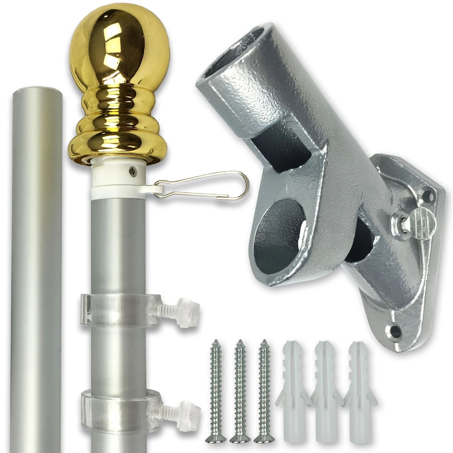 PATRIOT™ Flag Pole And ROGUE™ Bracket Kit - Brushed Aluminum (6ft, 1" Diameter)