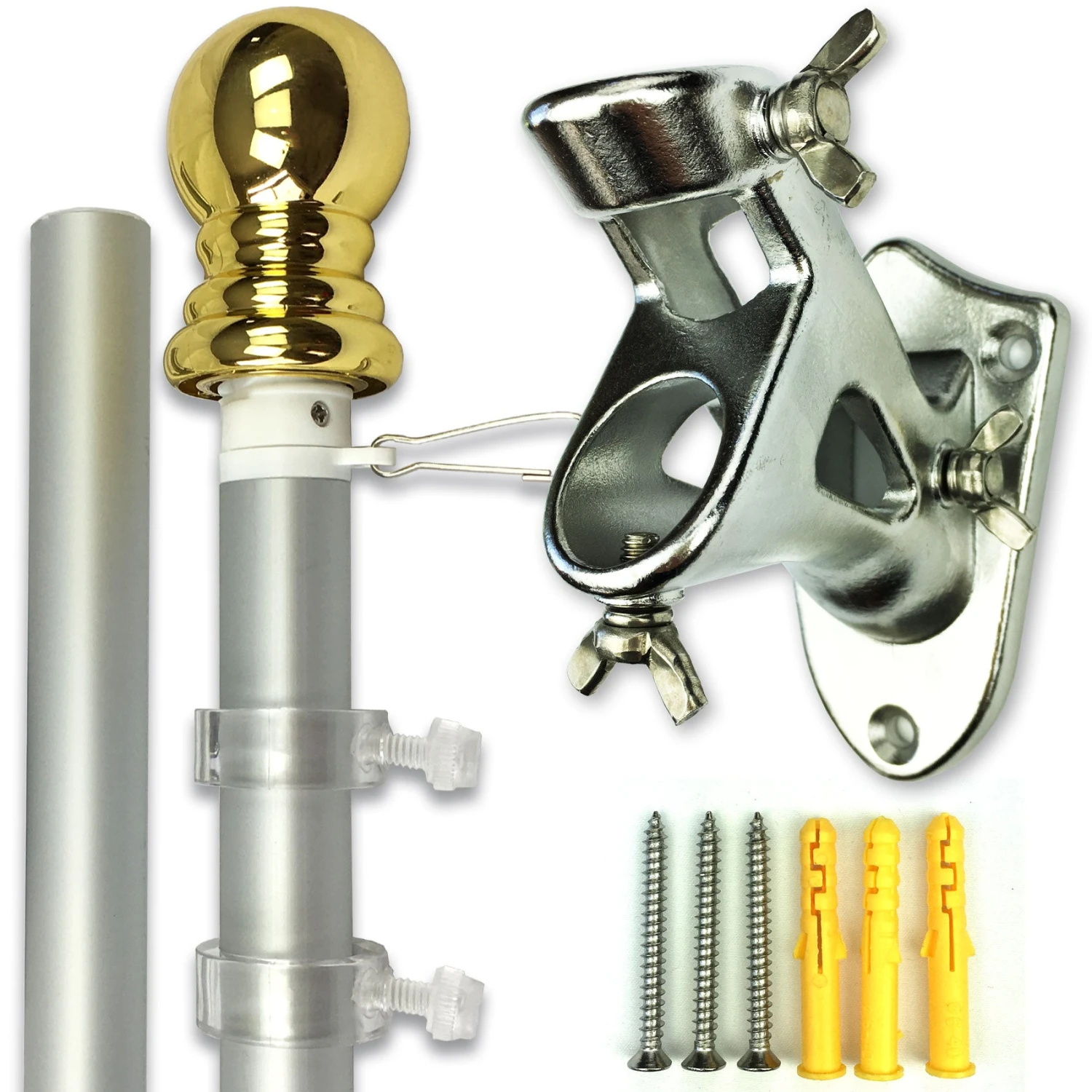 PATRIOT™ Flag Pole And TITAN™ Bracket Kit - Silver (6ft, 1" Diameter)