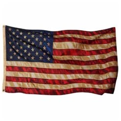 Tea Stained American Flag (3x5 Foot) Embroidered Stars & Sewn Stripes