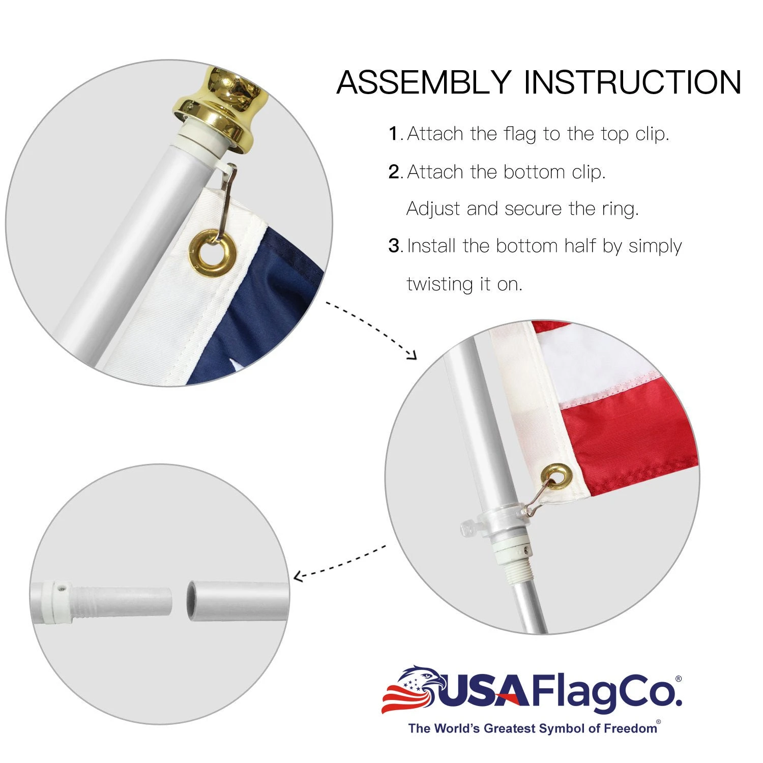 PATRIOTâ„¢ Flag Pole And FREEDOMâ„¢ Bracket Kit - Brushed Aluminum (6ft, 1-inch Diameter) - Image 9