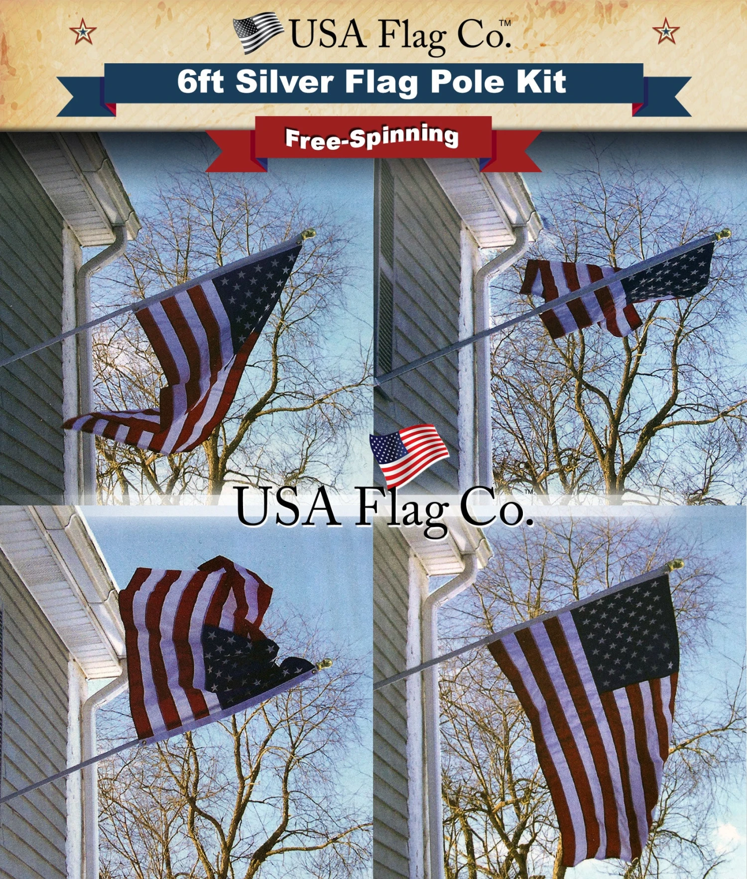 PATRIOTâ„¢ Flag Pole And FREEDOMâ„¢ Bracket Kit - Brushed Aluminum (6ft, 1-inch Diameter) - Image 8